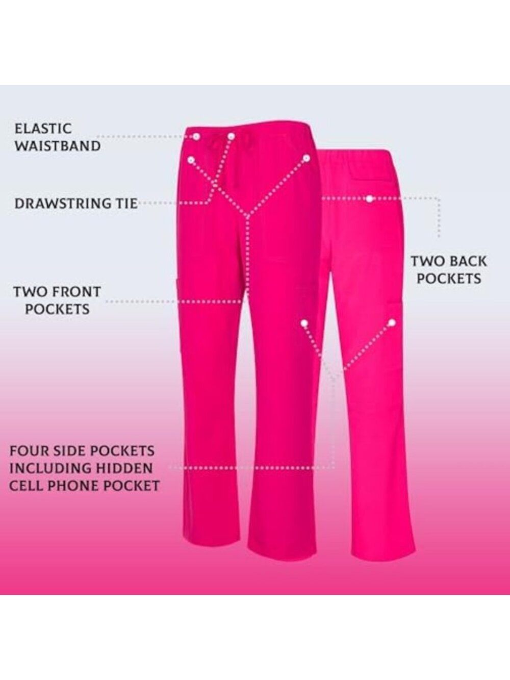 Women's Stretch V-Neck Scrub Top & Cargo Pants Set - Regular & Petite Sizes - Picture 3 of 6